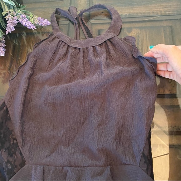 Rebecca Taylor Silk Eggplant Lace Ruffled Dress - Picture 9 of 15